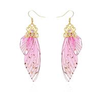 BELLA-Bee Butterfly Wing Drop Dangle Earrings Gold Plated Crystal Rhinestone for women wedding Jewelry, Middle, Brass, No Gemstone