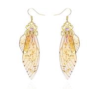 BELLA-Bee Butterfly Wing Drop Dangle Earrings Gold Plated Crystal Rhinestone for women wedding Jewelry, Middle, Brass, No Gemstone
