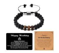 BELLA-Bee Happy Birthday Bracelet for Men Natural Stone Bracelet Birthday Gifts for Dad Son Brother Nephew Lover with Meaningful Metal Wallet Card, adjustable, Stone, tiger eye