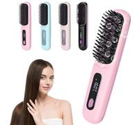 Bella Brush Pro, 2026 Upgrade Bellabrush Pro, Go Brush Pro Wireless Heated Hair Straightener Brush, USB Charging, 3 Heat Settings & LED Screen for All Hair Types (Pink)