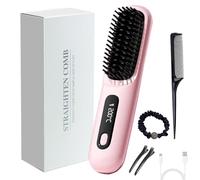 Bella Brush Pro, Bellabrush Pro Hair Brush, Bella Brush Pro Ionic Brush, Portable Straightening Brush For Curly Hair, 3-Level Temperature Adjustment-Cordless (Pink)