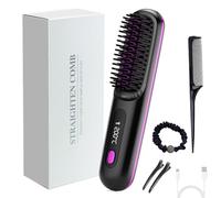 Bella Brush Pro, Bellabrush Pro Hair Brush, Bella Brush Pro Ionic Brush, Portable Straightening Brush For Curly Hair, 3-Level Temperature Adjustment-Cordless (Black)