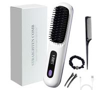 Bella Brush Pro, Bellabrush Pro Hair Brush, Bella Brush Pro Ionic Brush, Portable Straightening Brush For Curly Hair, 3-Level Temperature Adjustment-Cordless (White)