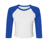 Bella + Canvas Women's Contrast Panel Micro-Rib Raglan 3 4 Sleeve Crop Top in White | Size: 22-24 Bella + Canvas White 22-24