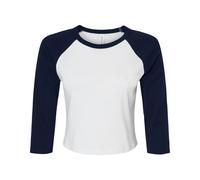 Bella + Canvas Women's Micro-Rib Raglan 3 4 Sleeve Crop T-Shirt in Off-White | Size: Medium Bella + Canvas Off-White M