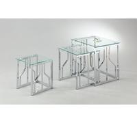 Bella Clear Chrome-Style Tempered Glass Nest Of Tables Handmade Uk By Footstools Direct
