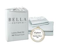Bella Coterie Luxury Bamboo Viscose King Size Sheet Set | 100% Organically Grown | Ultra Soft | Cooling for Hot Sleepers | 18" Deep Pocket [Striped Coastal Blue]