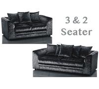 Bella Crushed Velvet 3&2 Seater Sofa Set Black