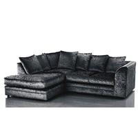 Bella Crushed Velvet Left Hand Facing Corner Sofa Black