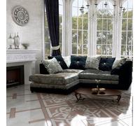 Bella Crushed Velvet Left Hand Facing Corner Sofa Black-Silver
