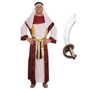 Bella Dox Adult Arabian Prince Costume for Men | Sultan Arab Sheikh Fancy Dress Outfit for Halloween, Stag Dos & Arabian Nights Parties | Includes Top, Trousers, Cape, Headdress & Accessories