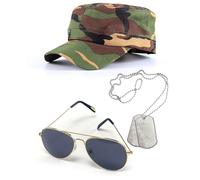 Bella Dox® Adult Army Costume Set - Military Hat, Sunglasses & Dog Tags | Unisex Soldier Fancy Dress for Halloween, Stag/Hen Dos, Theme Parties & Cosplay (3-Piece Camo Kit)