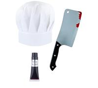 Bella Dox Adult Bloody Zombie Chef Costume Set - Butcher Fancy Dress with Hat, Prop Cleaver & Fake Blood for Halloween & Scary Parties