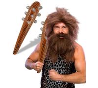 Bella Dox Caveman Costume Set for Men - Realistic Beard & Wig with Inflatable Club | Stone Age, Prehistoric, Jungle Theme Fancy Dress for Halloween & Cosplay Parties