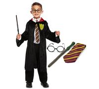 Bella Dox Deluxe Children's Kids Boys Wizard Robe + Tie + Glasses + Magic Wand - World Book Week Day School Events Magician Fancy Dress Costume Outfit (10-12 Years)