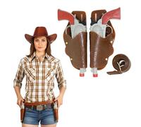Bella Dox | Double Holster with Toy Guns - Fancy Dress Accessory for Police, Military and Video Games - Ideal for Halloween, Carnival and Fancy Dress Parties Brown