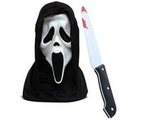 Bella Dox® Halloween Scream Mask with Bloody Knife Prop - Full Head Ghost Face Horror Mask for Adults, Scary Costume Party, Cosplay & Spooky Decoration