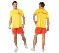 Bella Dox® Men's Lifeguard Costume Adult Size - Yellow T-Shirt & Red Shorts Fancy Dress Outfit for Beach Party, Halloween & Stag Dos (Standard)
