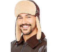 Bella Dox Vintage Aviator Pilot Hat with Realistic Fur Trim - Brown Leather Look Flying Hat for Icons & Idols Fancy Dress, Halloween & Cosplay Costumes