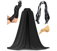 Bella Dox Womens Halloween Witch Costume - Black Hooded Cape + Witch Nose + Gloves + Wig Set - Adults Gothic Fairytale Spooky Witches Wizard Fancy Dress