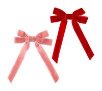 Bella Fashion Hair Bow Alligator Clip Styling Accessory, Standard Velvet Blush Pink and Red - PACK OF 2