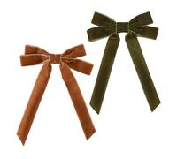Bella Fashion Hair Bow Alligator Clip Styling Accessory, Standard Velvet Green and Brown - PACK OF 2