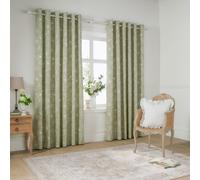 Bella Floral 100% Cotton Eyelet Curtain Pair Wylder Green 168cm width x 183cm drop