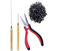 BELLA HARARO Hair Extensions Pliers Tool Pulling Hook Bead Tool Kits Set With 500 PCS Black Silicone Lined Micro Rings (Pack Of 4)