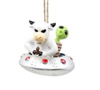 Bella Haus Christmas Shoppe Flying Saucer Ornament with Alien Abduction Twist | Hilarious UFO & Cow Christmas Decoration | Ideal for Secret Santa and White Elephant Gift Exchanges
