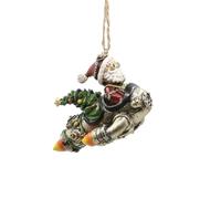 Bella Haus Christmas Shoppe Steampunk Santa Flying Vintage Rocket Christmas Ornament | 3.5” Unique Holiday Decor for Steampunk & Sci-Fi Lovers, Handcrafted and Festive!