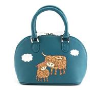 Bella Highland Cow Leather Mum & Daughter Love Zip Round Grab Bag In Teal Green