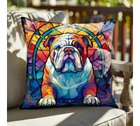 Bella Home Faux Suede Cushion Stained Glass Effect English Bulldog Print 60Cm X 60Cm