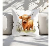 Bella Home Highland Cow Printed Faux Suede Cushion 60Cm X 60Cm