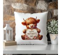 Bella Home Mother's Day Highland Cow Print Faux Suede Cushion 60Cm X 60Cm