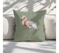 Bella Home Pink Flamingo Printed Faux Suede Cushion 60Cm X 60Cm