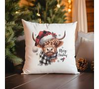 Bella Home Poly Linen Christmas Cushion Highland Cow 30Cm X 30Cm