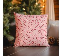 Bella Home Printed Faux Suede Cushion Christmas Candy Canes 60Cm X 60Cm