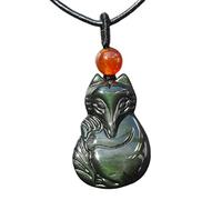 Bella Jade Fox Pendant Necklace Amulet/Talisman, Made of Obsidian Gemstone, with Necklace Cord