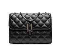 Bella Luna Small Quilted Crossbody Handbag or Shoulder Bag with Flap Purse with Chain Strap for Women (Black - Graphite Chain), Black, S