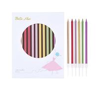Bella Meri 24-Count Colorful Long Thin Metallic Birthday Candles, Cake Candles, Birthday Parties, Wedding Decorations, Party Candles