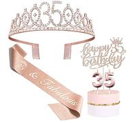 Bella Meri 35th Birthday Gifts for Women, 35th Birthday Tiara Crown, Sash, Cake Toppers,Birthday Candles, 35 Birthday Decorations Women