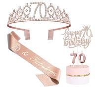 Bella Meri 70th Birthday Gifts for Women, 70th Birthday Tiara Crown, Sash, Cake Toppers,Birthday Candles, 70 Birthday Decorations Women