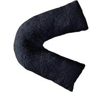 Bella Nighsts Teddy Bear Fleece V-Shaped Pillow with Cover - Plush Warm Fuzzy & Cuddly Support Pillow for Neck Back Maternity & Pregnancy Support (Black)