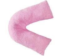 Bella Nighsts Teddy Bear Fleece V-Shaped Pillow with Cover - Plush Warm Fuzzy & Cuddly Support Pillow for Neck Back Maternity & Pregnancy Support (Pink)