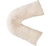 Bella Nighsts Teddy Bear Fleece V-Shaped Pillow with Cover - Plush Warm Fuzzy & Cuddly Support Pillow for Neck Back Maternity & Pregnancy Support (Cream)