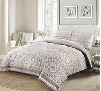 Bella Nights Aaliyah Geometric Printed Duvet Cover Set - Easy Care Quilt Cover Bedding Set with Pillowcases - Soft Polycotton, Modern Print, Lightweight & Durable (Silver, Super King)