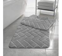 Bella Nights Block Bricks Bath Mat & Pedestal Set - Non Slip Extra Absorbent Bathroom Rug - 100% Memory Foam Toilet Mat Set - Soft Comfortable & Quick Dry Toilet Rug Set (Silver)