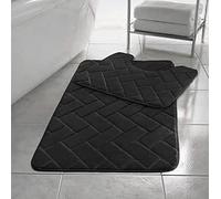 Bella Nights Block Bricks Bath Mat & Pedestal Set - Non Slip Extra Absorbent Bathroom Rug - 100% Memory Foam Toilet Mat Set - Soft Comfortable & Quick Dry Toilet Rug Set (Black)