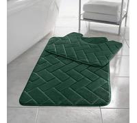 Bella Nights Block Bricks Bath Mat & Pedestal Set - Non Slip Extra Absorbent Bathroom Rug - 100% Memory Foam Toilet Mat Set - Soft Comfortable & Quick Dry Toilet Rug Set (Green)