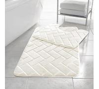 Bella Nights Block Bricks Bath Mat & Pedestal Set - Non Slip Extra Absorbent Bathroom Rug - 100% Memory Foam Toilet Mat Set - Soft Comfortable & Quick Dry Toilet Rug Set (Cream)